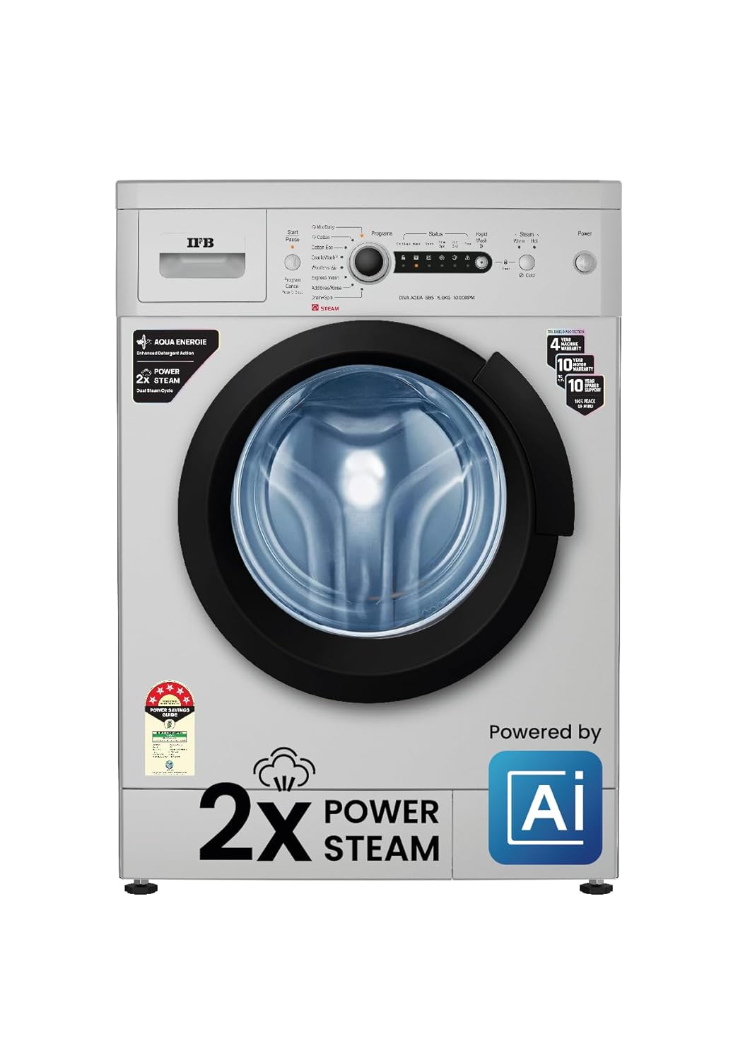 IFB 6 Kg 5 Star AI Powered Fully Automatic Front Load Washing Machine 2X Power Steam (DIVA AQUA GBS 6010, 2023 Model, Grey, In-built Heater, 4 years Comprehensive Warranty)