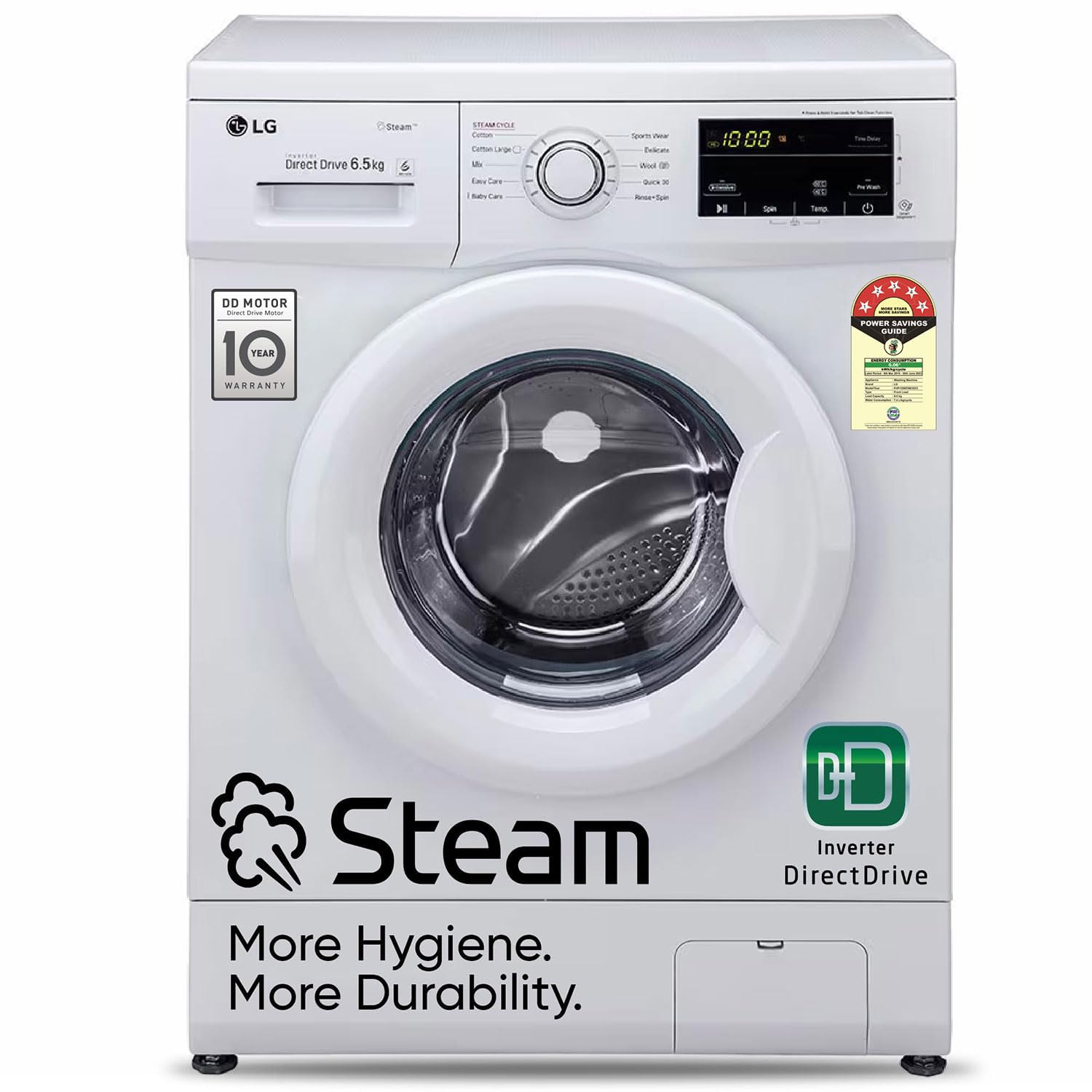 LG 6.5 Kg 5 Star Inverter Direct Drive Fully Automatic Front Load Washing Machine Appliance (FHM1065SDW, Steam Wash, In-Built Heater, Touch Panel, White)